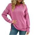 thumbnail image 2 of YHAJDS Casual Women's Long Sleeve Tops Womens Pocket Shirt Solid Color Round Neck Long Sleeve Fashion Base Layer T-shirt Top For Fall And Fall Winter, 2 of 5