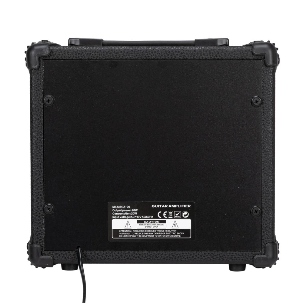 Electric Guitar Amp - 20 Watt Amplifier w/ Built-in Speaker Headphone Jack and Aux Input Includes Volume Treble Bass and Middle Controls - Black