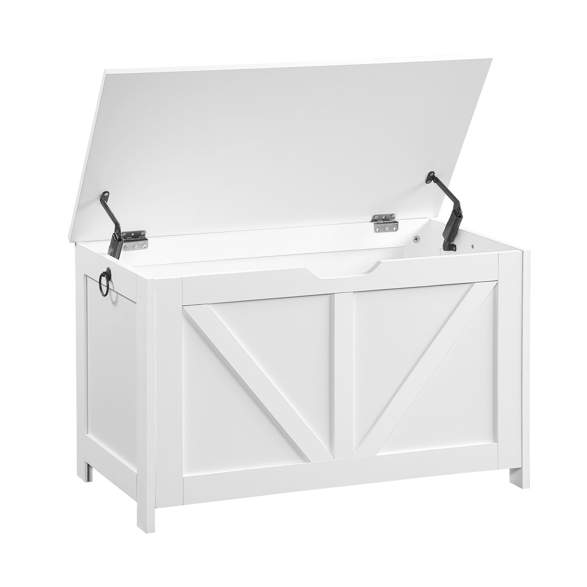 29.5" Storage Ottoman Bench,Storage Chest,Wooden Toy Box Organizer,Entryway Storage Bench with Safety Hinge for Entryway, Bedroom, Living Room,White