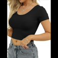 thumbnail image 2 of Camiseta Informal de Verano de Corta con Cuello en V para Mujer, de Punto Acanalado y Corte Ajustado. Negro M, 2 of 6