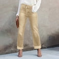 thumbnail image 2 of LWavelet Women High Waisted Cropped Straight Jeans Khaki Washed Distressed Frayed Hem Denim Pants Casual Streetwear Trousers Earthy Yellow 2XL, 2 of 6