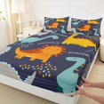 thumbnail image 3 of Homewish Kawaii Navy Dinosaur Twin Sheet Sets for Kids, Chic Polkadots Twin Fitted Sheet, Cartoon Animal Flat Sheet, Lightweight Room Decor, 3-Piece, 3 of 7