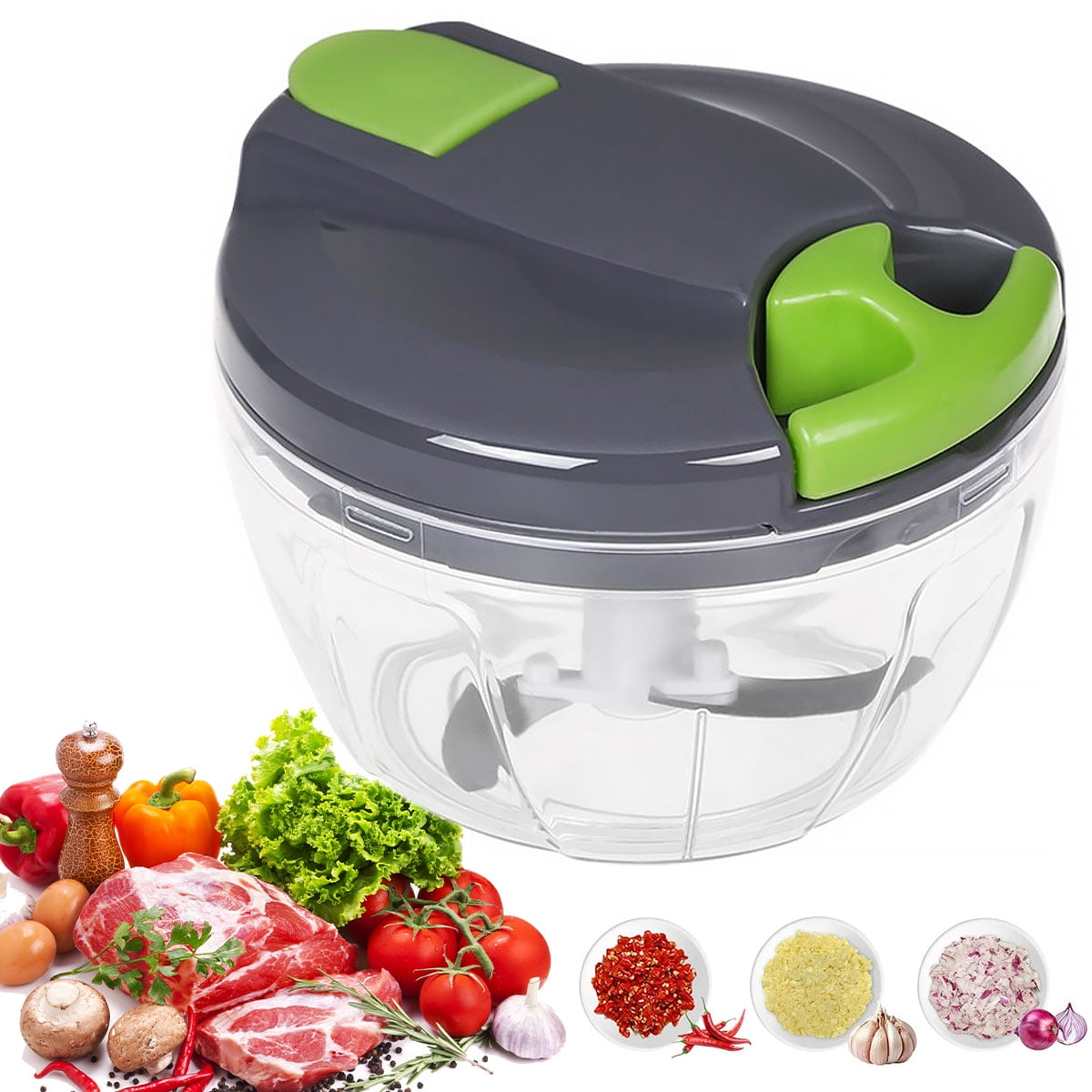 Manual Food Processor Vegetable Chopper, SCSXGO Portable Hand Pull String  Garlic Mincer Onion Cutter for Veggies Fruits Nuts,Durable BPA Free Food