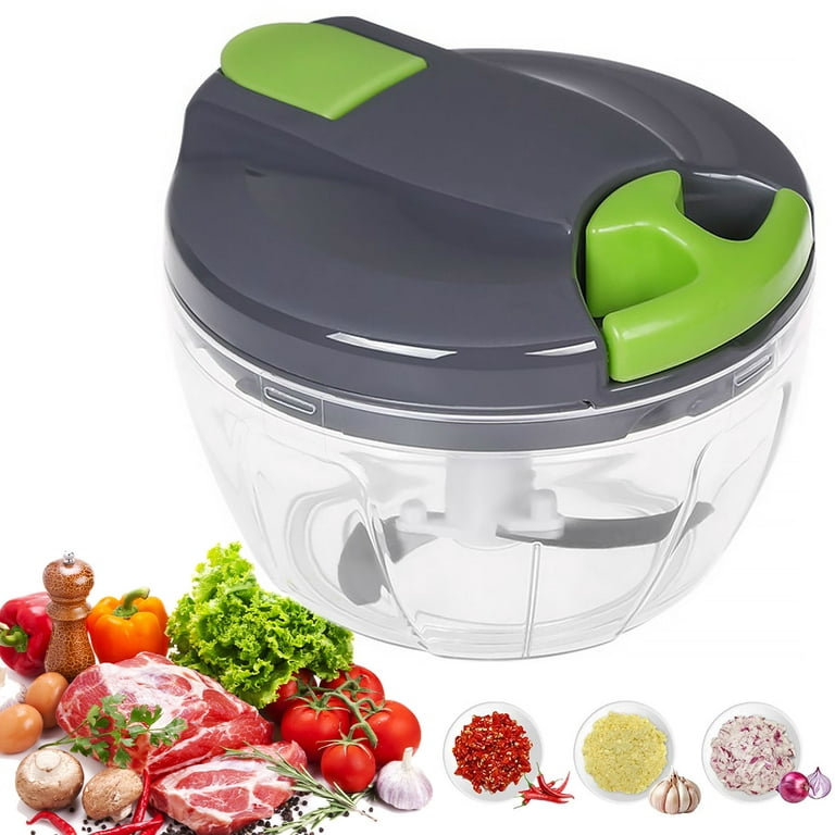 Manual Food Chopper Hand String Onions Cutter for Vegetable Fruits Nuts  Durable BPA Free Food Safe Material (2 Cup-Gray)