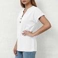thumbnail image 4 of RKSTN Summer Tops for Women Cotton Linen Blend T Shirt Solid Color Short Sleeve Button up V Neck Loose Fit Versatile Daily Casual Wear Blouses, 4 of 8
