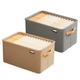 thumbnail image 1 of Paquete de 2 cestas de almacenamiento para organizar contenedores de tela de lona con asas de cuero para estante, cesta de regalo vacía para ropa, 1 of 7