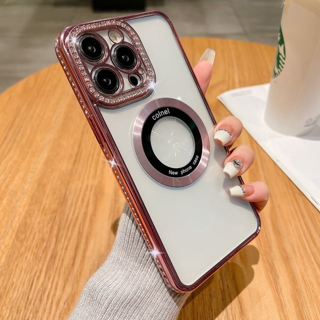 Funda de lujo con diamantes brillantes para iPhone, carcasa chapada con gradiente Magsafe para iPhone 14 Pro Max, 11, 12, 13 Pro Max, 14 Plus Fivean unisex