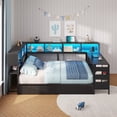 thumbnail image 3 of Mabor Full Size Corner Bed Frame with Desk,Charging Station and Bookcase Storage,Full Daybed with Storage Drawers and Led Lights, Metal Platform Bed Frame with Open Shelves,Black, 3 of 9
