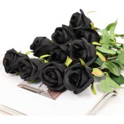 Artificial Flowers Silk Roses Real Touch Bridal Wedding Bouquet for Home Garden Party Floral Decor 10 Pcs (Blooming Rose - Gradient Burgundy Red)