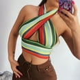 thumbnail image 4 of Babysbule Women's Tops Ladies Color Striped Sleeveless Halter Halter Slim Knit Cross Top, 4 of 9