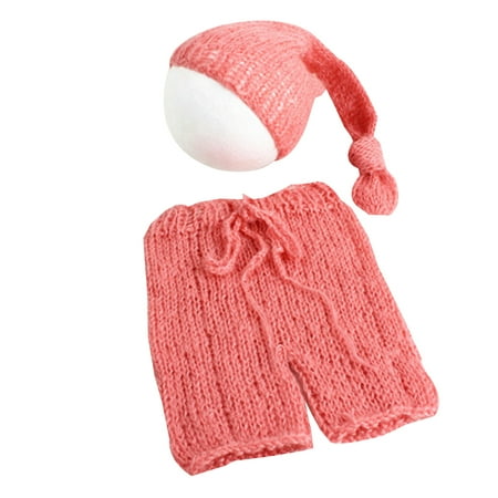 

ELENXS Hand-woven Solid Color Baby Crochet Knitted Photo Photography Prop Infant Hat Pants Suits