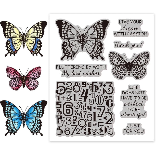 Sellos de goma con mariposas y palabras de bendición, solo para ti. Sellos de escritura.