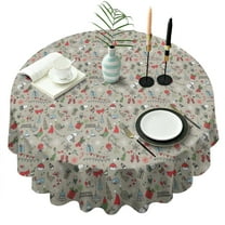Gray Christmas Icon Pattern Round Tablecloth 60"x60",Wrinkle Wipeable Table Cloth for Kitchen Dining Room Picnic Patio Party