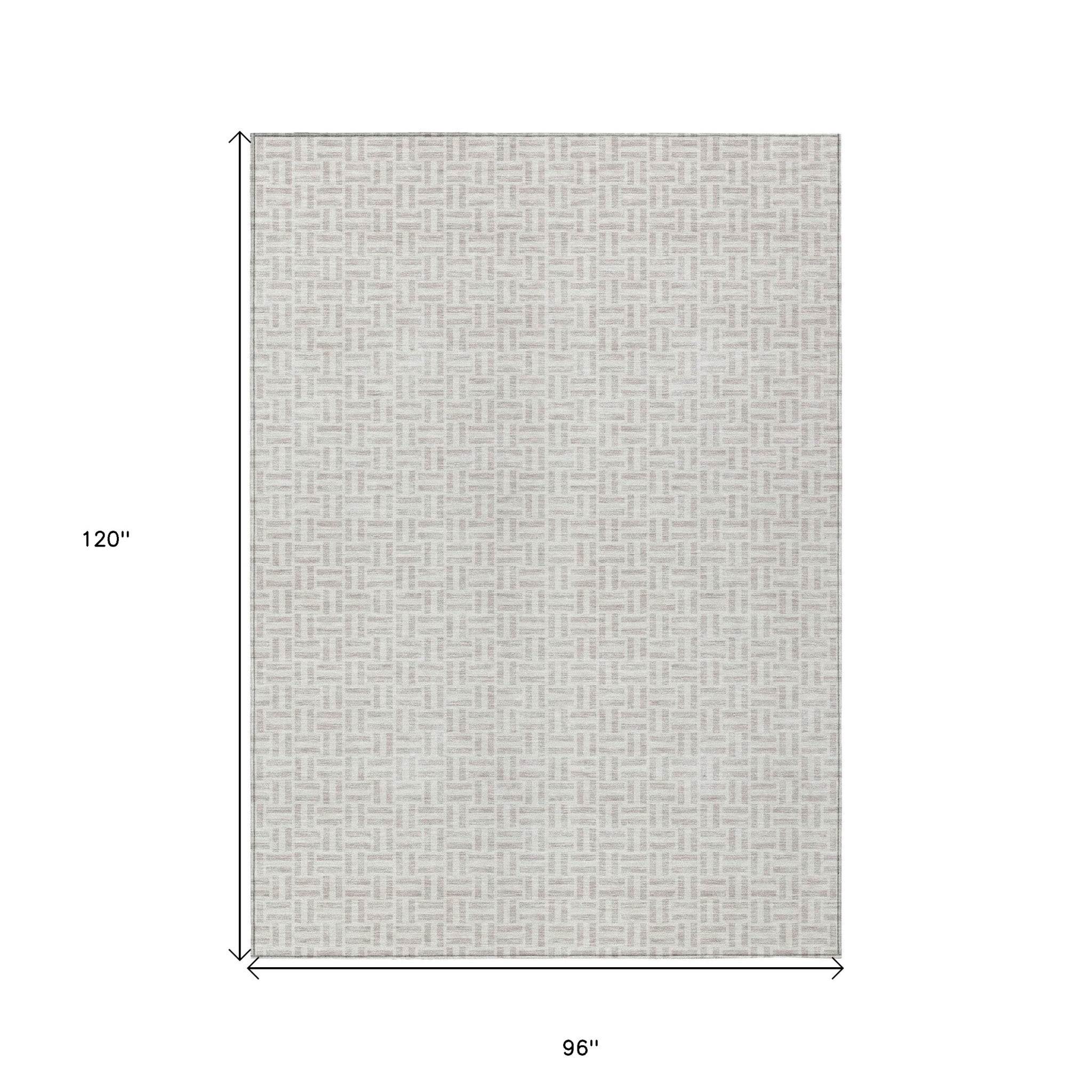 HomeRoots 594518 8 x 10 ft. Taupe & Silver Geometric Washable Indoor & Outdoor Rectangle Area Rug