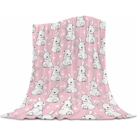 Bunny Blanket for Girls Easter Blanket Cartoon Rabbits Flannel Fleece Throw Blanket for Living Room Bedroom Sofa Couch Warm Soft Bed for Adults 40"x50"