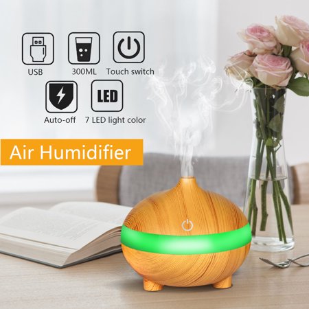 300ML Essential Oil Diffusers, Wood Grain Cool Mist Aromatherapy Humidifier Ultrasonic Air Cleaner Freshener Purifier Atomizer for Office Spa Baby Room Bedroom Fitness Room