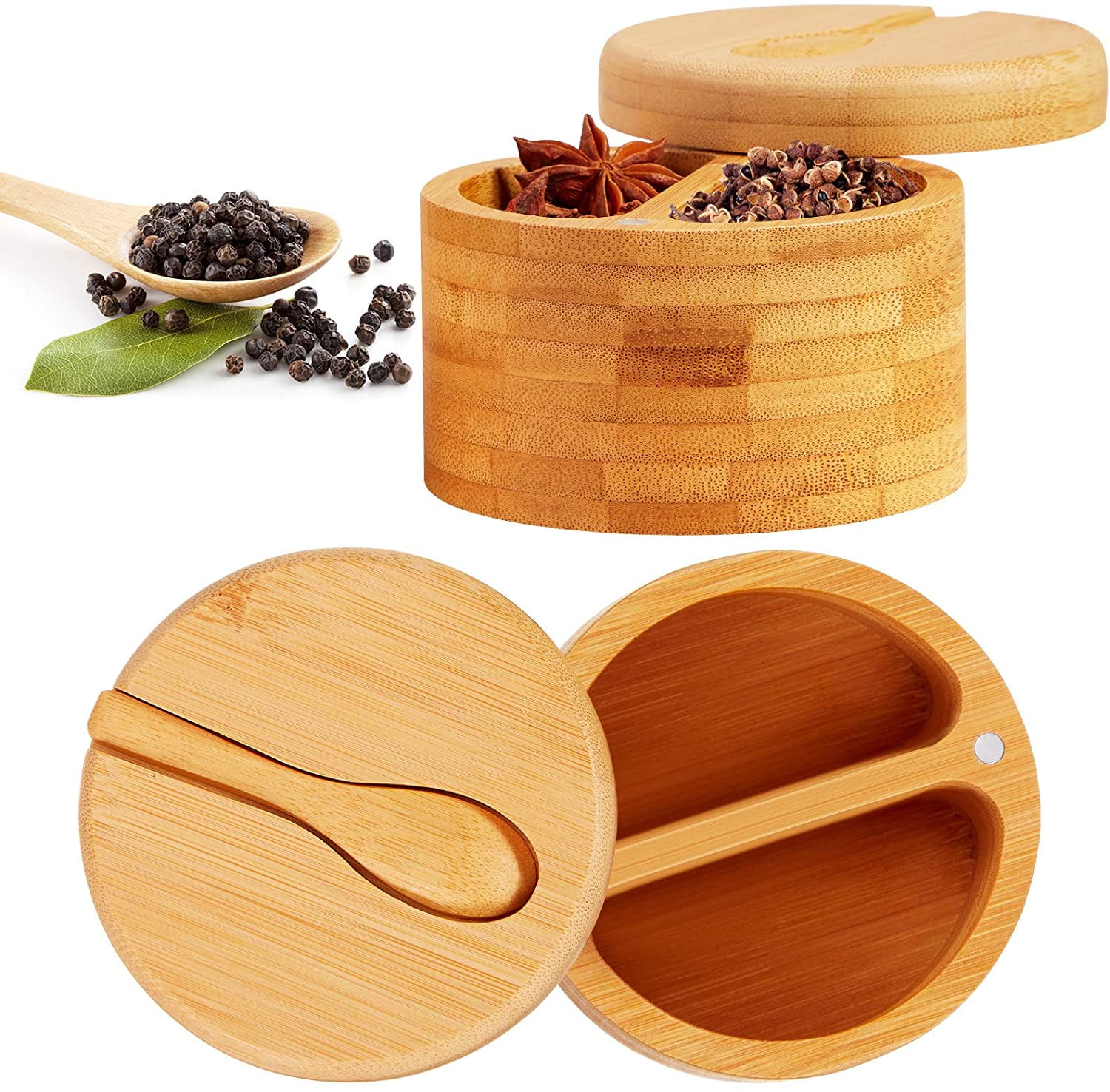 Bamboo Salt Pepper Box Seasonings Salt Cellar Bamboo Sugar Box Pepper