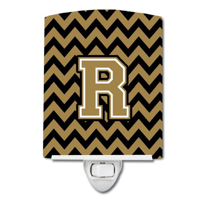 Carolines Treasures CJ1050-RCNL Letter R Chevron Black & Gold Ceramic Night Light