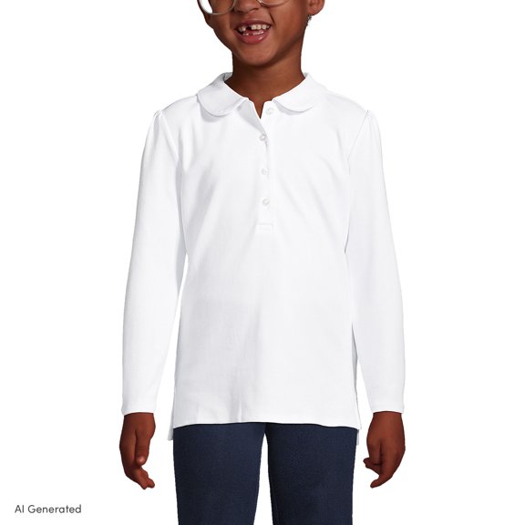Lands' End Girls Long Sleeve Peter Pan Collar Polo Shirt