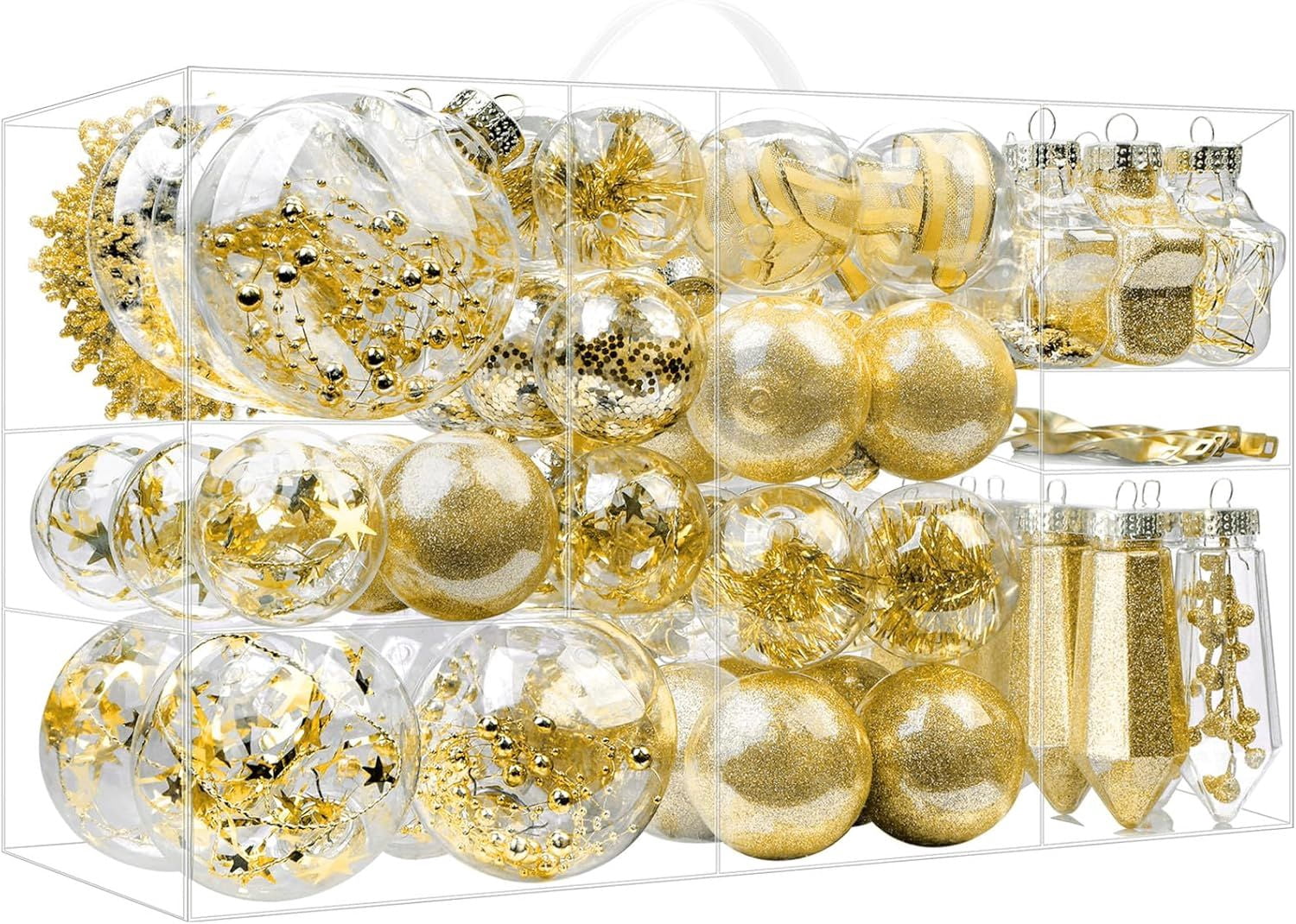86PCS Christmas Tree Ornaments Clear Set, Shatterproof and Clear Plastic Baubles for Xmas Tree Decor, Holiday Wedding Party Decoration, Champagne