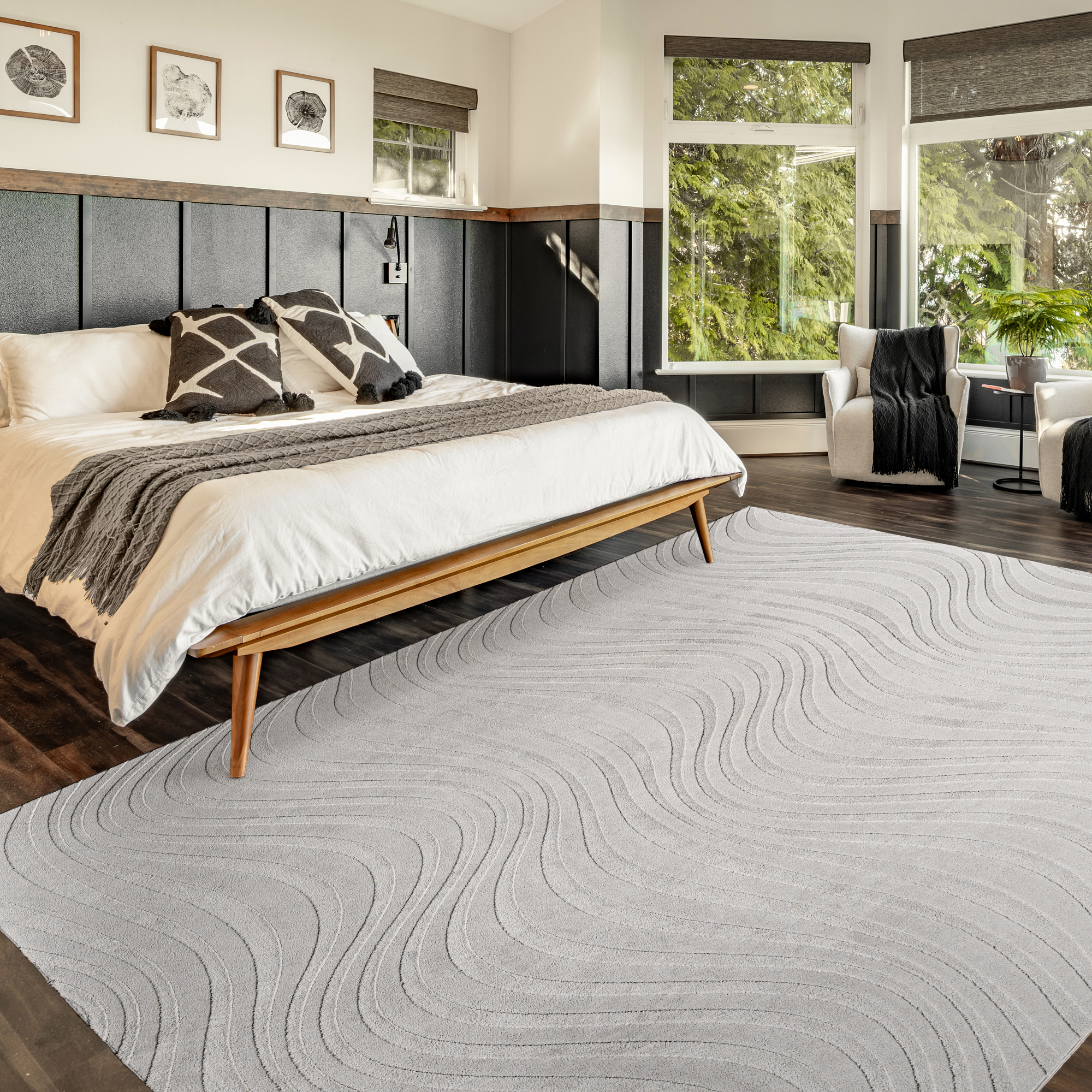 Vida Lomira Shag Striped Gray Area Rug, 6x9
