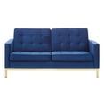 thumbnail image 4 of Contemporary Modern Urban Designer Living Room Lounge Club Lobby Loveseat Sofa, Velvet Fabric, Gold Blue Navy, 4 of 5