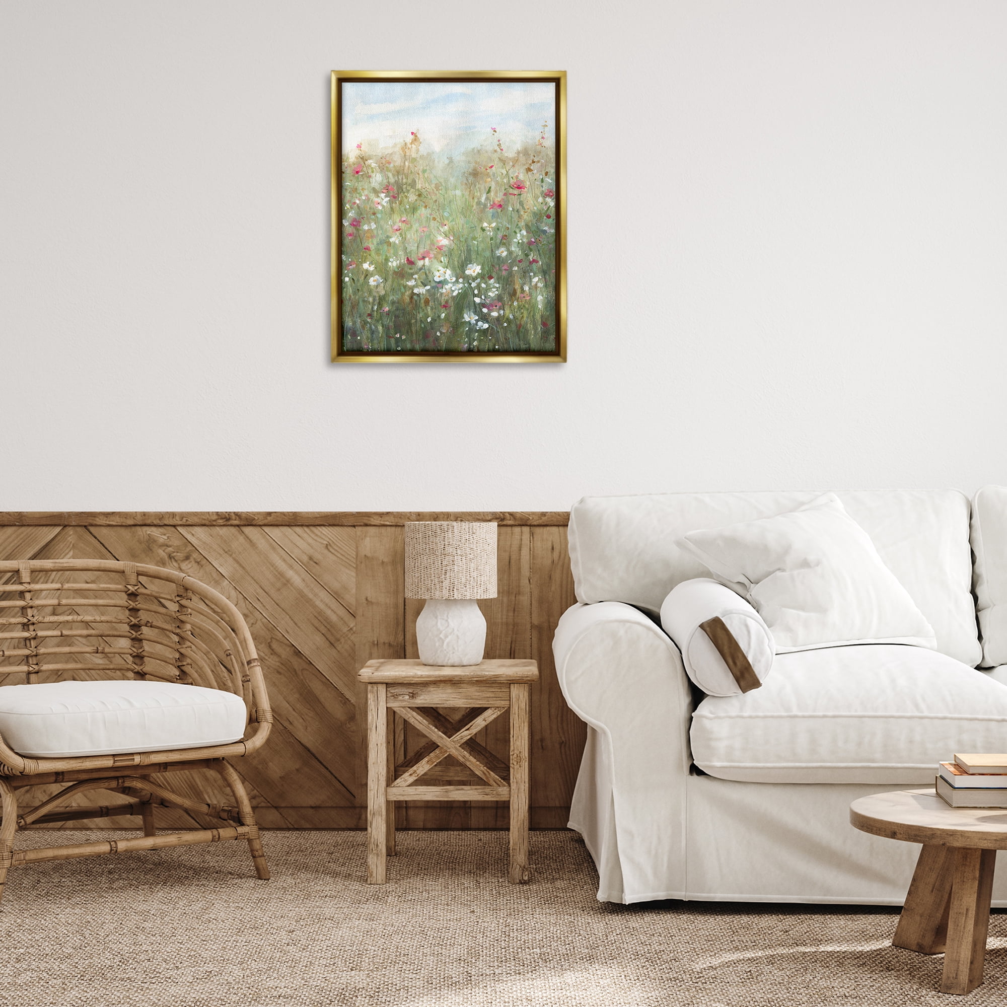 Stupell Industries Fragrant Wildflower Field Landscape & Nature Painting Gold Floater Framed Canvas Art Print Wall Art, 25 x 31