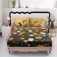 thumbnail image 5 of Jiueut Colorful Flower Oil Painting Print 3 Pieces Fitted Sheet Set, Easy Care Bedroom Sheet 2 PCS Washable Pillowcase Fitted Sheet with 10" Deep Pocket, Twin Size, 5 of 7
