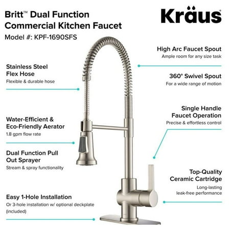 Kraus Britt Single Handle Commercial Kitchen Sink Faucet Stainless