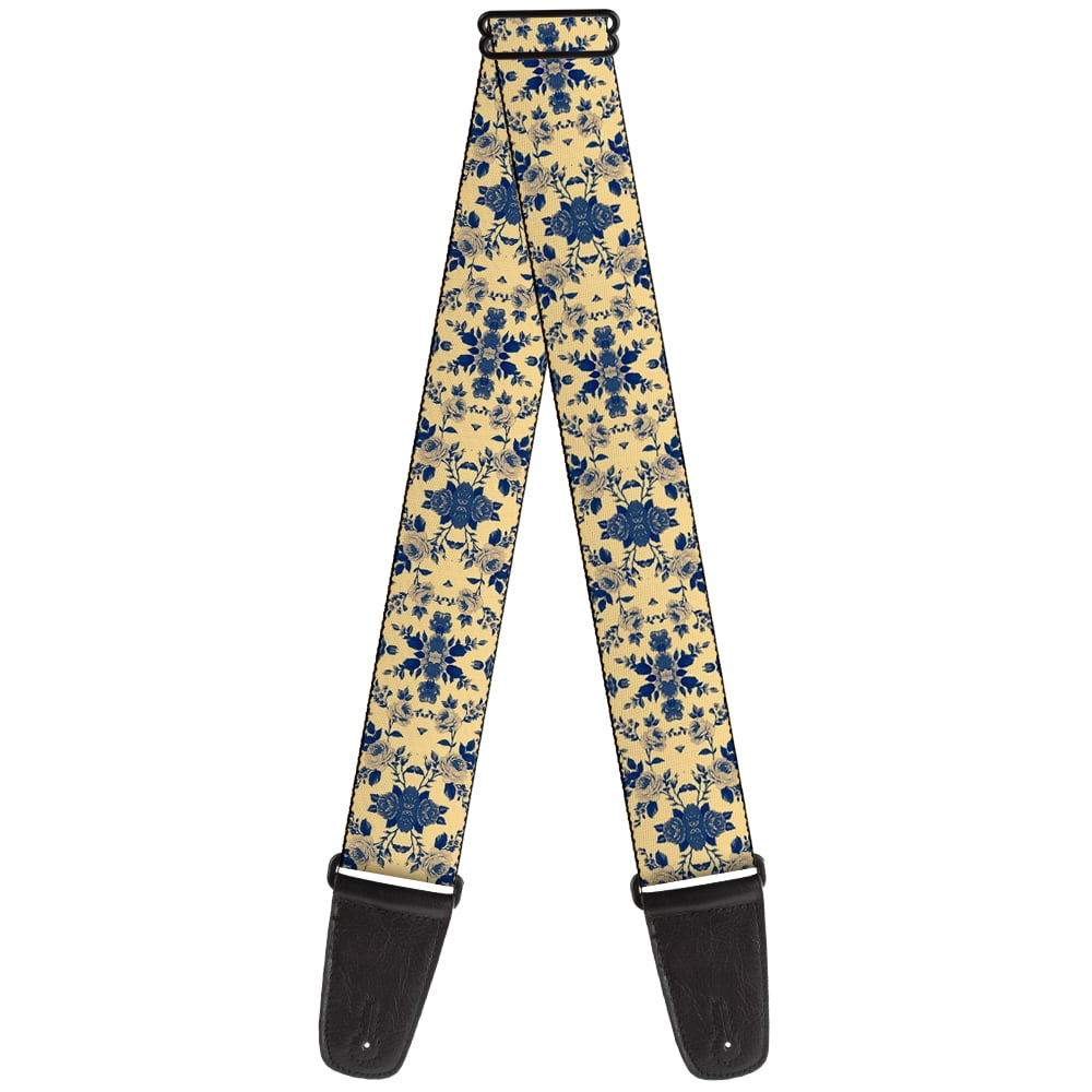 Buckle-Down Guitar Strap, Floral Collage Tan Blue, 2 Inches Wide