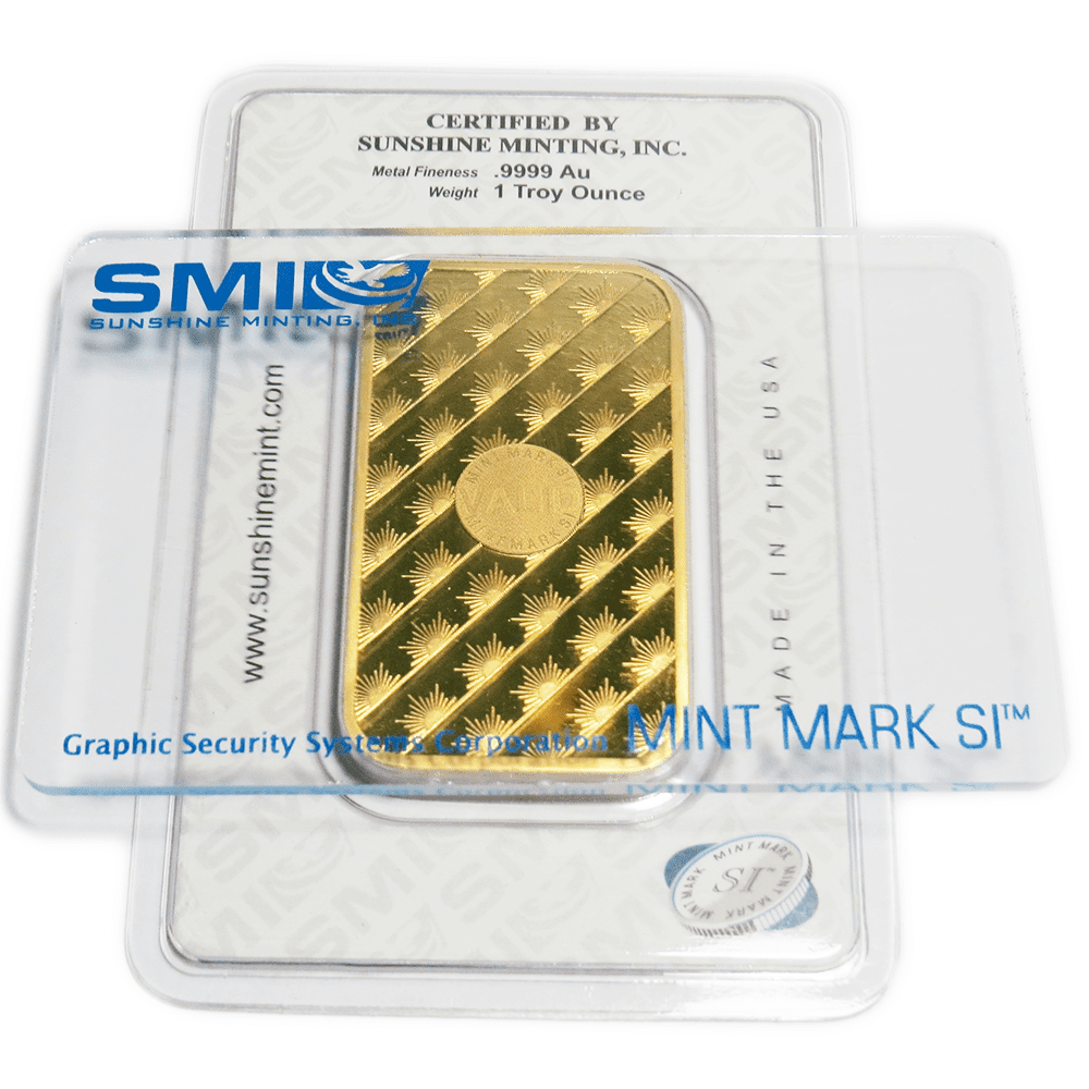 1 Troy oz Sunshine Mint Gold Bar .9999 Fine Sealed In Assay Mint Mark SI