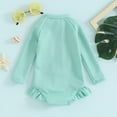 thumbnail image 3 of Bagilaanoe Toddler Baby Girl One-Piece Swimsuit Long Sleeve Zipper Rashguard Swimwear 6M 12M 18M 24M 3T 4T Kids Ruffle Bathing Suit, 3 of 8