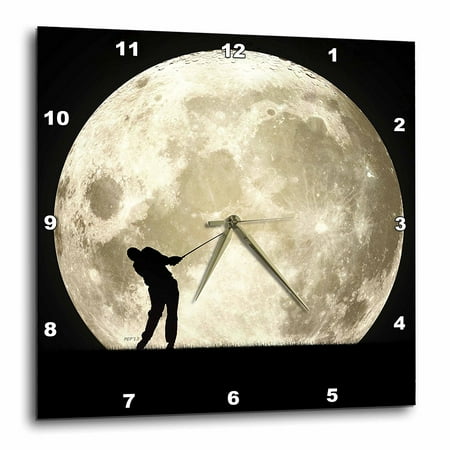 - 3dRose Golfing At Night - golfer silhouette swings club with full moon, Wall Clock, 15 by 15-inch