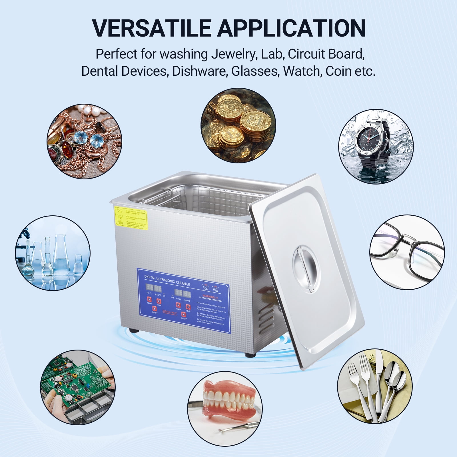 Garvee 10L Professional Ultrasonic Cleaner. Commercial Grade 2.6 Gallon Parts Cleaner with Digital Timer & Heater. 40kHz with Digital Timer & Heater for Jewelry. Watches. Eyeglasses. Metal Parts