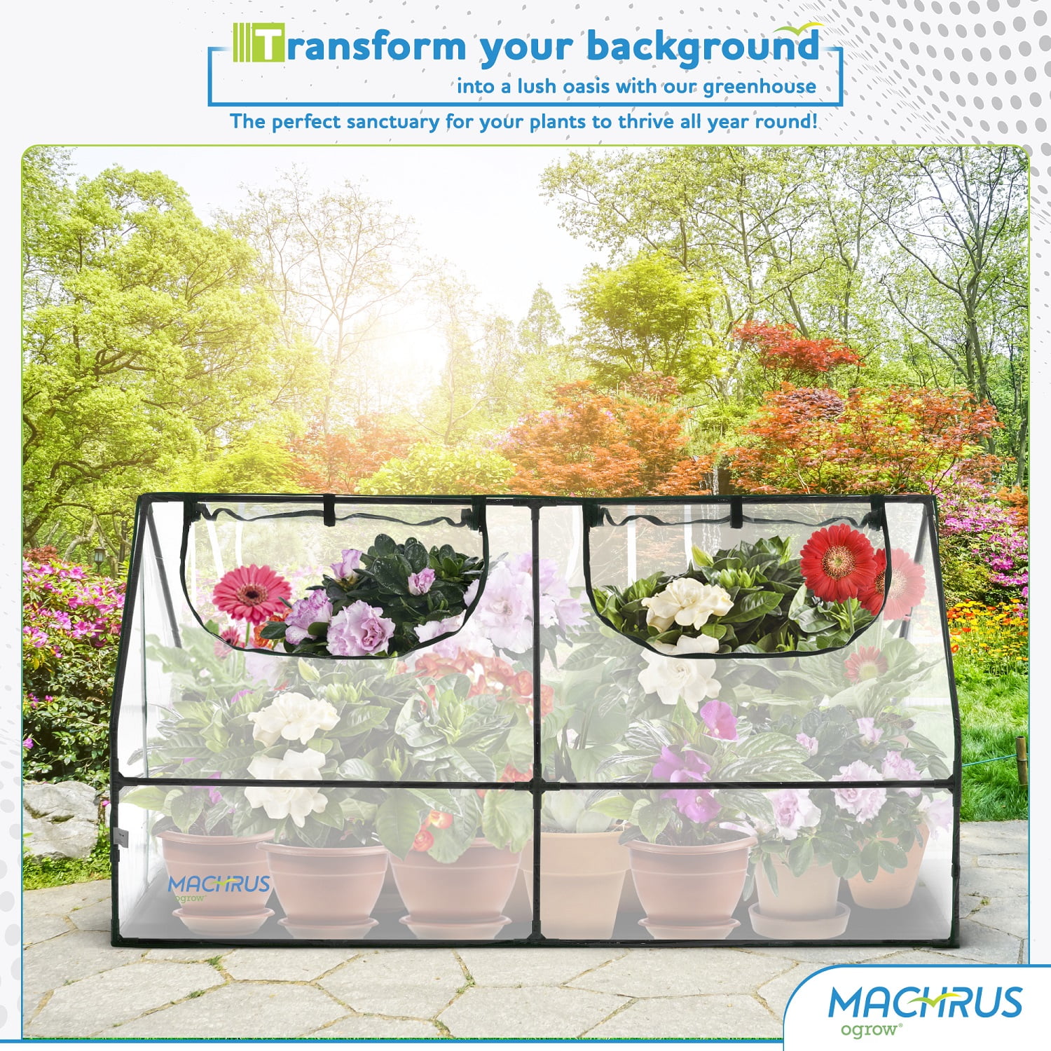 Machrus Ogrow Deluxe Walk-In Greenhouse with 3 Tiers & 6 Shelves, Clear Cover for Indoor and Outdoor Greenhouse Gardening