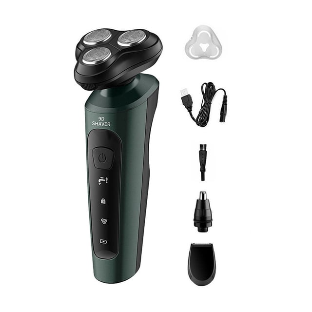 Electric Razor Shaver for Men Electric Shaver Razor Cordless Rechargeable Beard Shaver Portable Nose Hair or Beard Trimmer 3 in 1 Trimmer Grooming Kit Waterproof (Green) - by