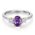 thumbnail image 3 of Gem Stone King 925 Silver and 10K Yellow Gold Purple Amethyst and White Moissanite Engagement Ring for Women | 1.07 Cttw | Oval 7X5MM | Gemstone February Birthstone | Size 7, 3 of 7
