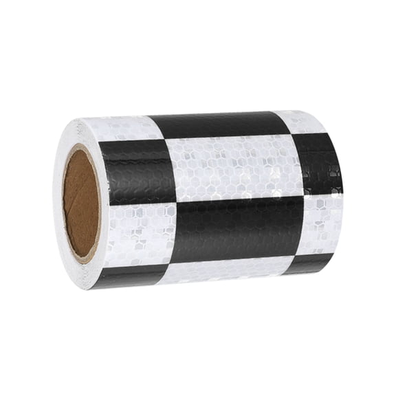 Uxcell Reflective Tape, Self-Adhesive Trailer Reflector Tape Waterproof Warning Sticker Black White 4 Inch x 16 Feet