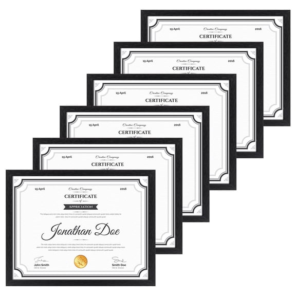8.5x11 Certificate Frames 6 Packs, Elegant Classic 8.5 x 11 Black Picture Frames Set, Black 8.5 by 11 Degree Document Diploma Frames Bulk, Wall and Tabletop Display