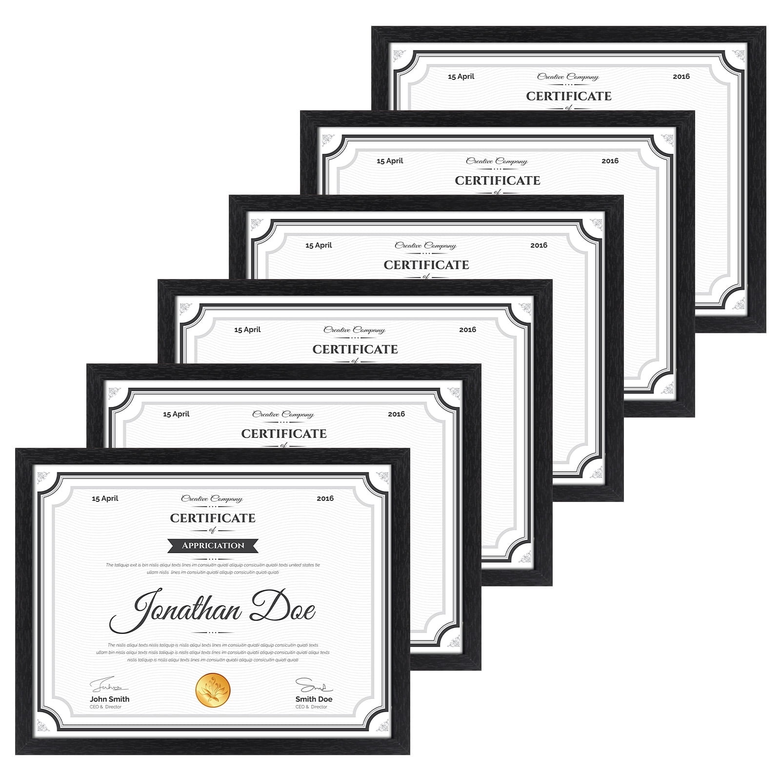8.5x11 Certificate Frames 6 Packs, Elegant Classic 8.5 x 11 Black Picture Frames Set, Black 8.5 by 11 Degree Document Diploma Frames Bulk, Wall and Tabletop Display