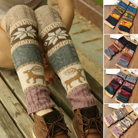 

High Stretchy Christmas Knee-High Socks Deer & Snowflake Patterns British Style Winter Boot Socks for Shopping