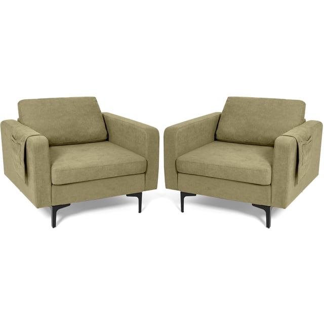 Costway Ensemble de 2 Fauteuil d'Appoint en Tissu Canapé Simple avec Poche de Rangement Latérale Vert