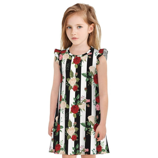 Balery Rose Flowers Camisón de princesa para niñas, pijama de algodón con mangas abullonadas, suave y bonito.-Medium