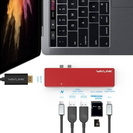 USB-C Hub Adapter, Multi-port USB-C Mini Dock for from 2016 to 2019 MacBook Pro 13” and 15”, Fastest 40Gb/s, 4K HDMI, Pass-Through Charging, SD/Micro SD Card Reader and 2 USB 3.0 (Best Macbook Pro Docking Station 2019)