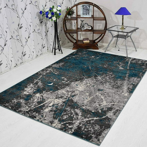 RUGSOTIC CARPETS MACHINE MADE HEATSET POLYPROPYLENE AREA RUGS - 8'x10', Rectangle Shape, Silver Ivory Color, Abstract Modern Design, High Pile Machine Made Area Rugs for Living Room, Bed Room (M00028)