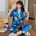 thumbnail image 2 of Disney-Pijama de seda para Mujer, traje de Casa de Mickey Mouse, conjunto de ropa de dormir de satén, 2023, 2 of 4