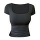 thumbnail image 1 of Camiseta de manga corta con cuello en U ajustada para mujer: top informal de color liso, material suave y transpirable, tallas S/M/L/XL/XXL., 1 of 3