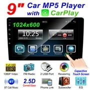 Double Din Car Stereo Radio 9'' Car audio 2.5D Touch Screen D-Play Universal Car Multimedia Player with Carplay Bluetooth FM Radio Receiver Support USB and Rear View Camera