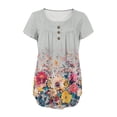 thumbnail image 3 of NAMTYQX Womens Short Sleeve Tops Loose Fit Button V Neck Casual Trendy Patterned Plus Size Short Sleeve Pleated Light Gray Size M, 3 of 5