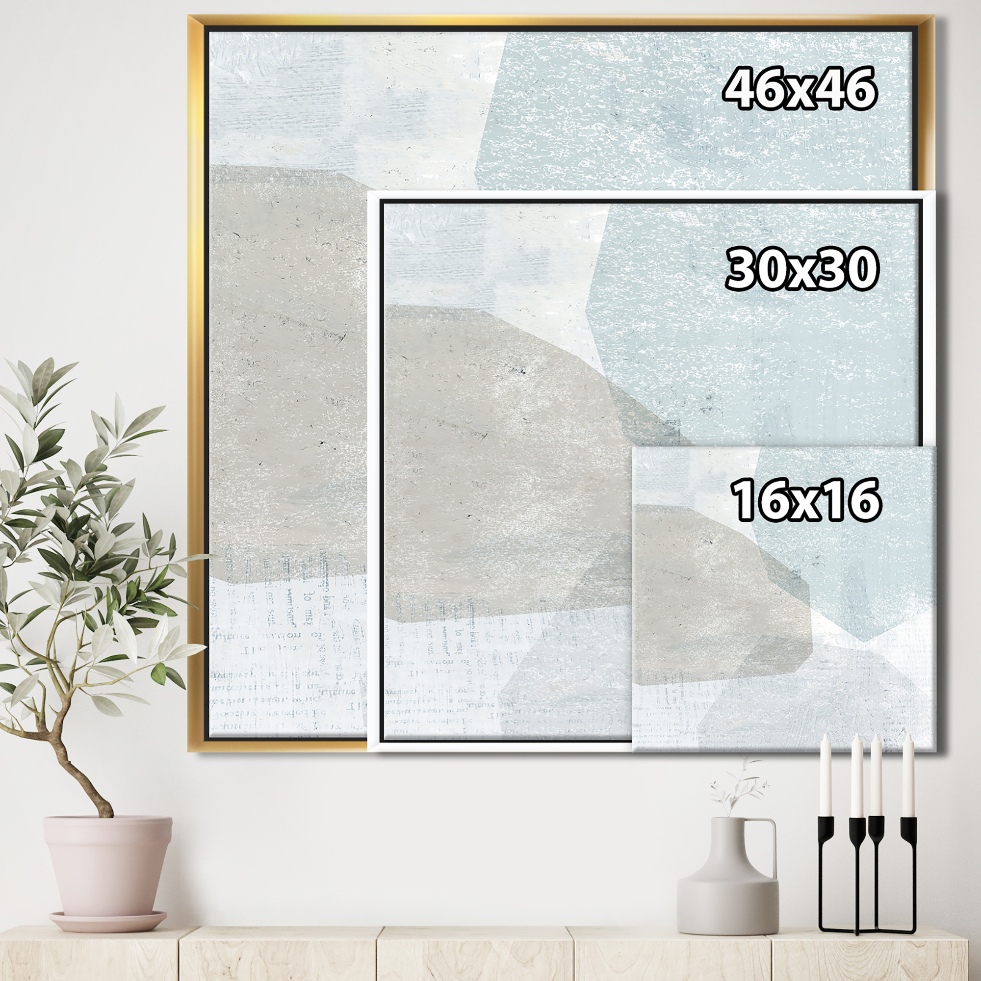 Designart ' Grey and White Collage I ' Modern & Contemporary Framed Canvas